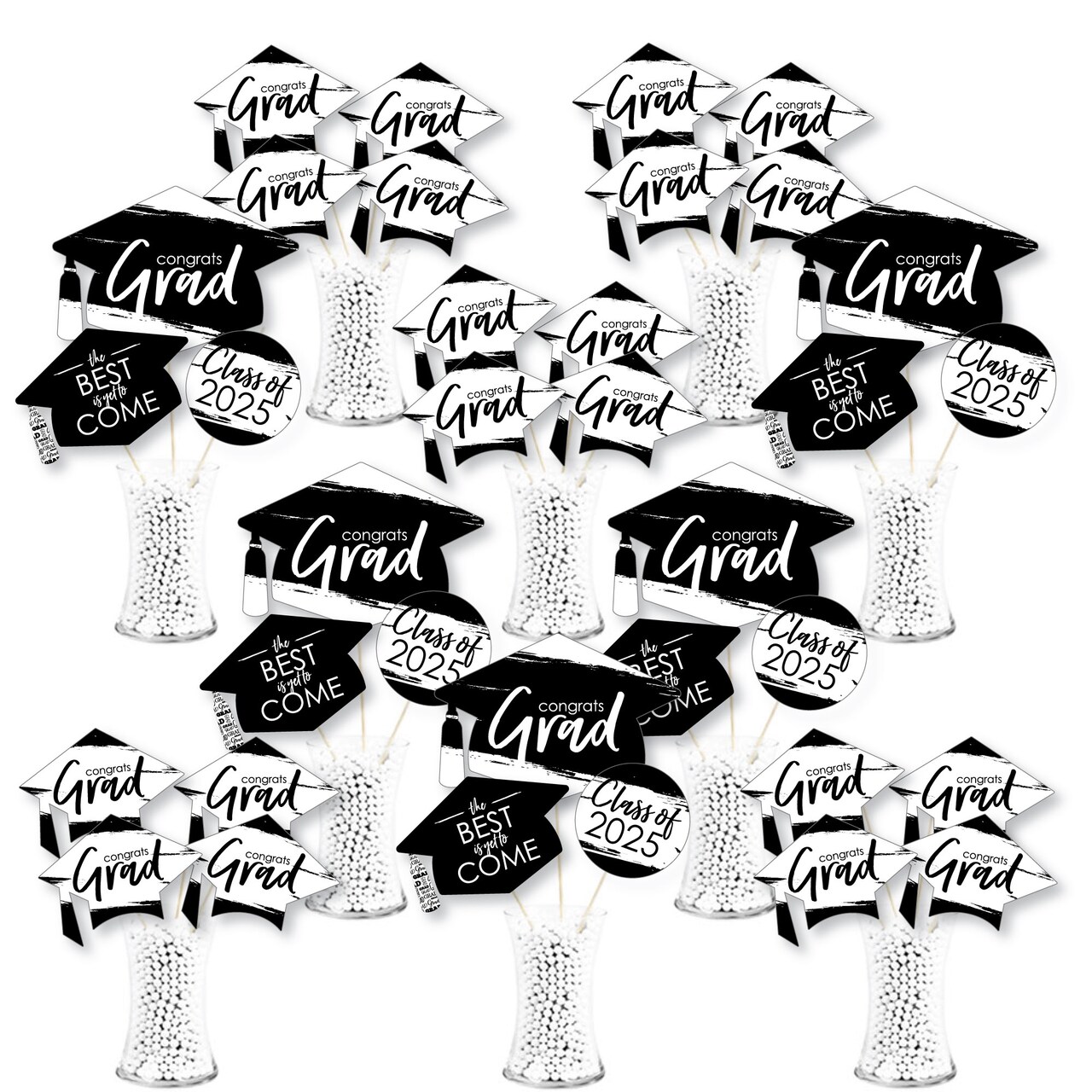 Big Dot of Happiness 2025 Black and White Graduation Party Centerpiece Sticks - Showstopper Table Toppers - 35 Pieces